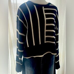 GAP Black and White Striped Crew Neck Sweater